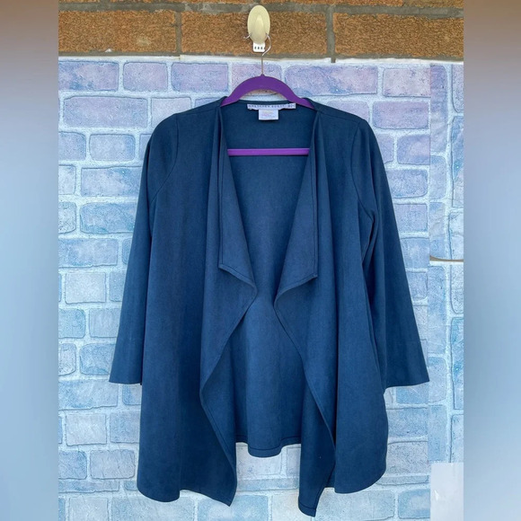 GRETCHEN SCOTT teal Open Front Long Sleeve Waterfall Cardigan Sweater Sueded XS - Picture 1 of 5